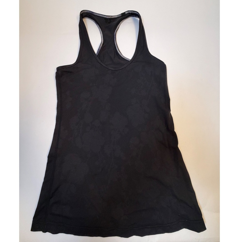 Lululemon Swiftly Tech Racerback Tank Top Size 4 Black Floral Lace